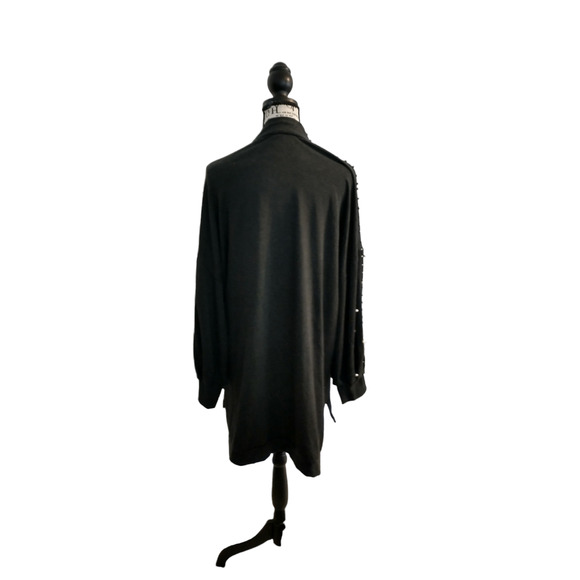 Women's Pearl Beaded Size Large Knit Gray Tunic Layers Maximalist Lagenlook Cute - Picture 11 of 12